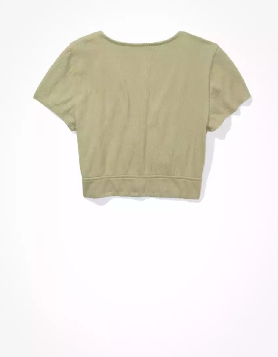 T Shirts American Eagle AE Super Cropped Ring-Front Tee Vert Olive Femme | DPT-22387320